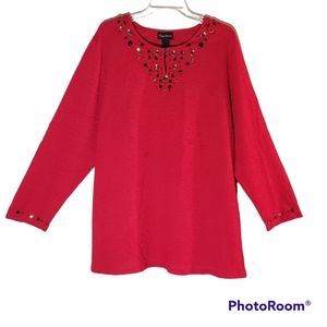 Maggie Barnes ladies plus size 2X embellished studded pullover top. 308